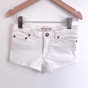 Bonpoint 🍒 Denim Shorts, Logo Buttons, Flap Pockets, Classic White Jean Shorts